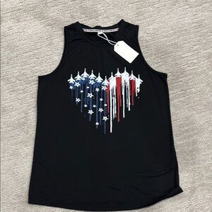 🏷 Black Sleeveless Top with American Flag Heart Design